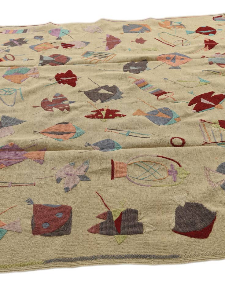 Detail image of  7' x 9' 2  Hand Woven Kilim Suzani Wool Rug