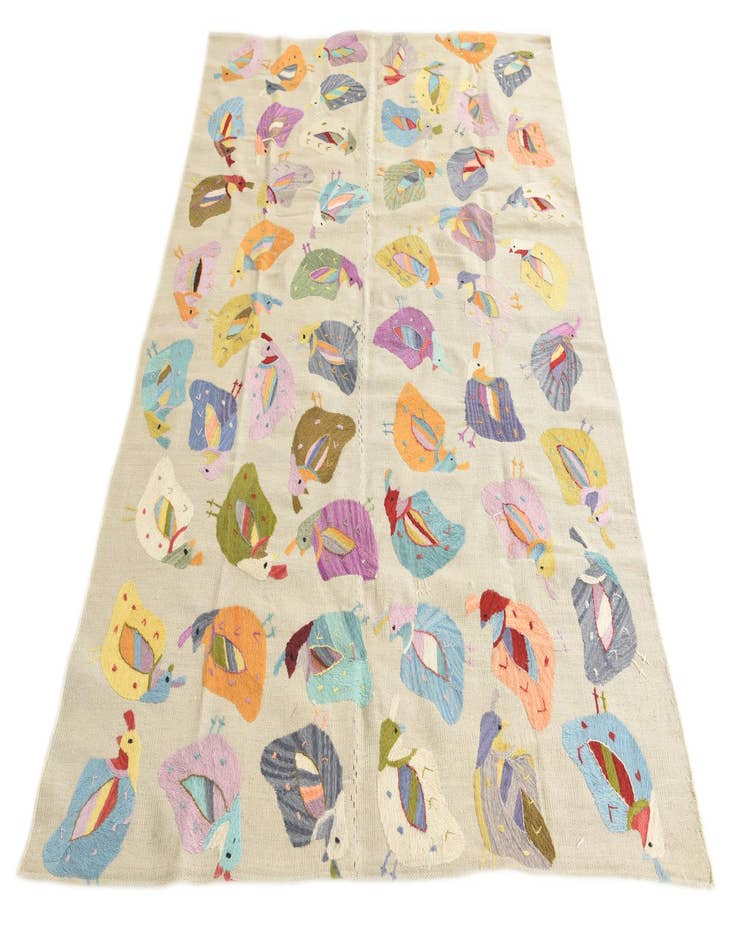 Detail image of  5' x 7'  Hand Woven Kilim Suzani Wool Rug