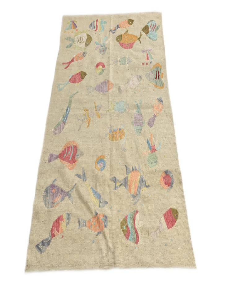 Detail image of  3' 2 x 4' 8  Hand Woven Kilim Suzani Wool Rug