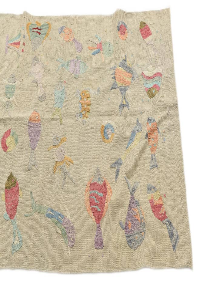 Detail image of  3' 2 x 4' 8  Hand Woven Kilim Suzani Wool Rug