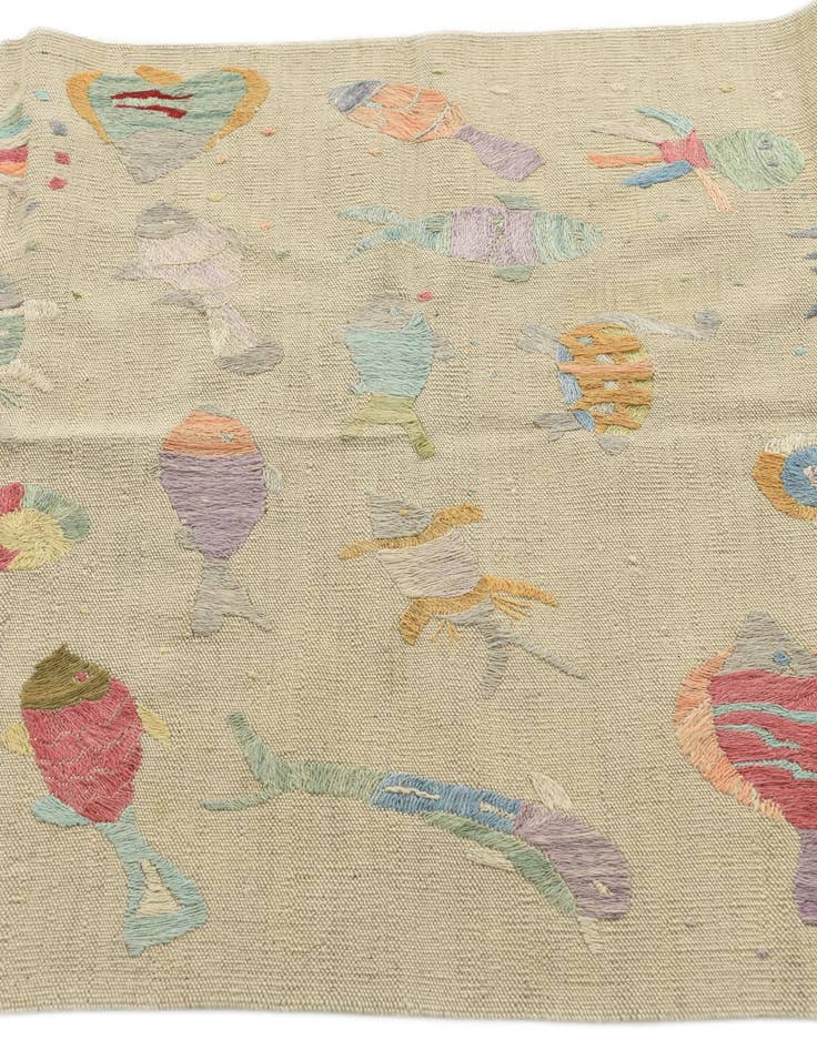 Detail image of  3' 2 x 4' 8  Hand Woven Kilim Suzani Wool Rug