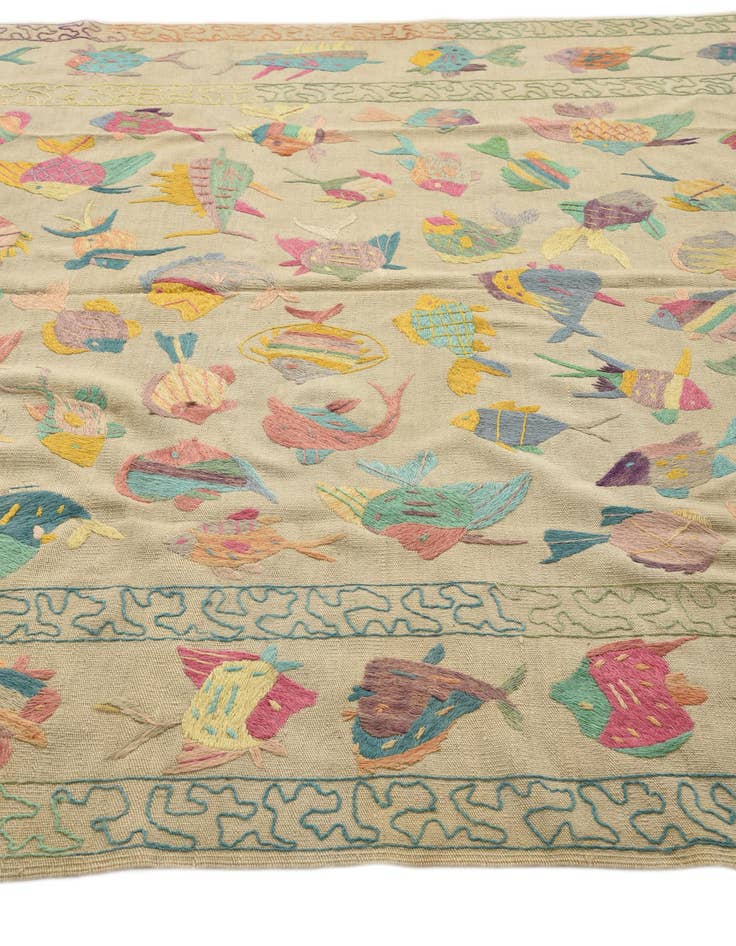 Detail image of  6' 5 x 9' 1  Hand Woven Kilim Suzani Wool Rug