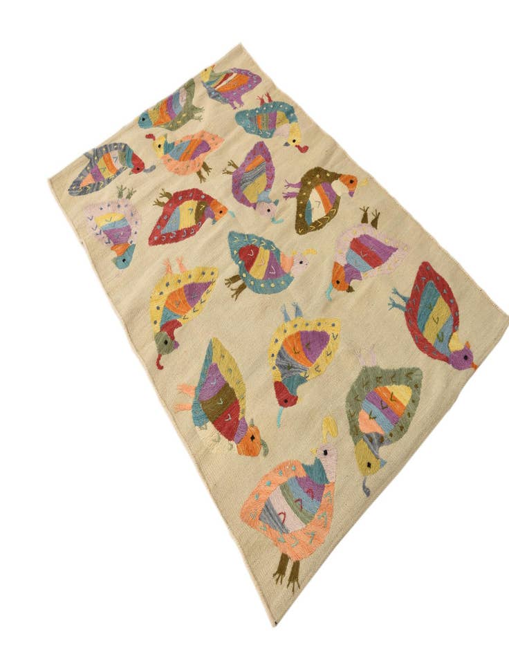 Detail image of  3' x 4' 7  Hand Woven Kilim Suzani Wool Rug