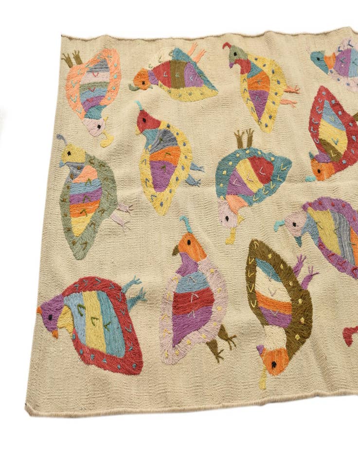 Detail image of  3' x 4' 7  Hand Woven Kilim Suzani Wool Rug