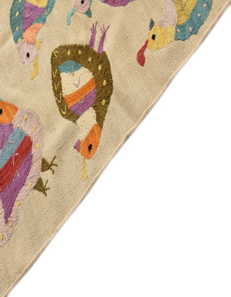 Detail image of  3' x 4' 7  Hand Woven Kilim Suzani Wool Rug