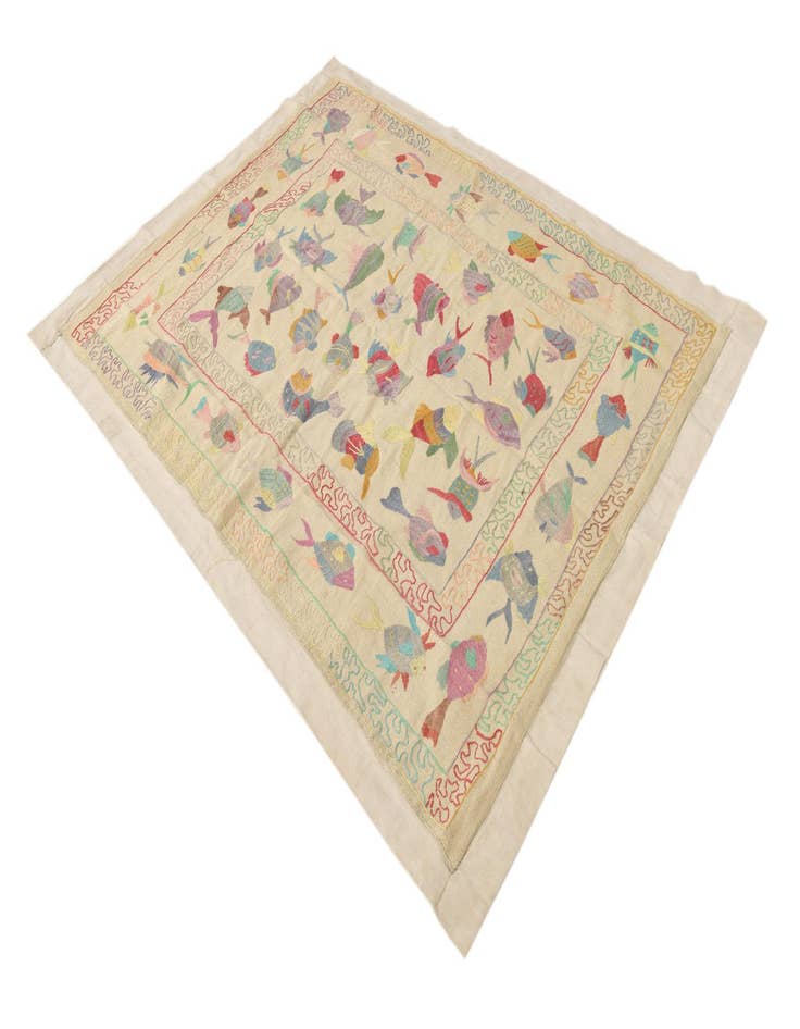 Detail image of  5' 2 x 7'  Hand Woven Kilim Suzani Wool Rug