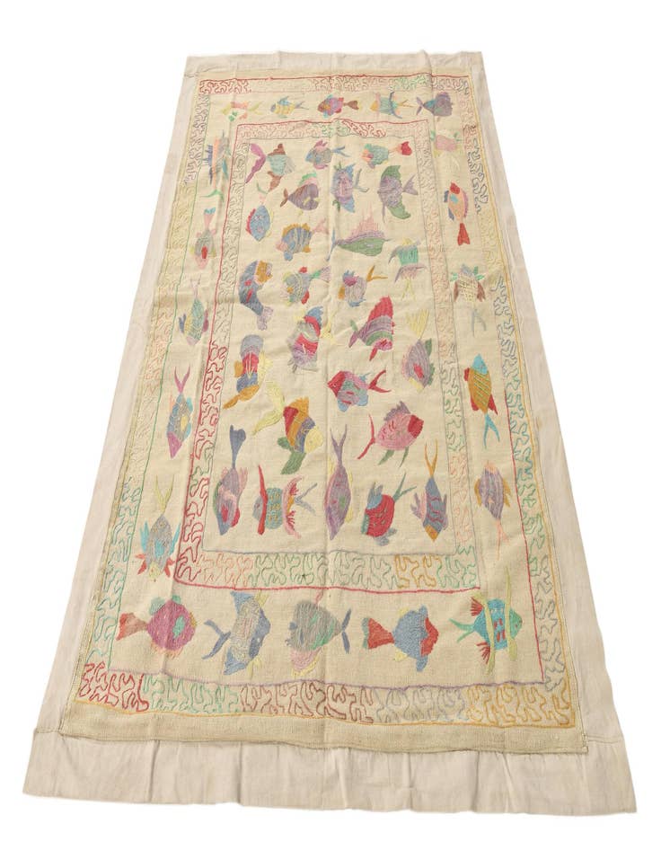 Detail image of  5' 2 x 7'  Hand Woven Kilim Suzani Wool Rug