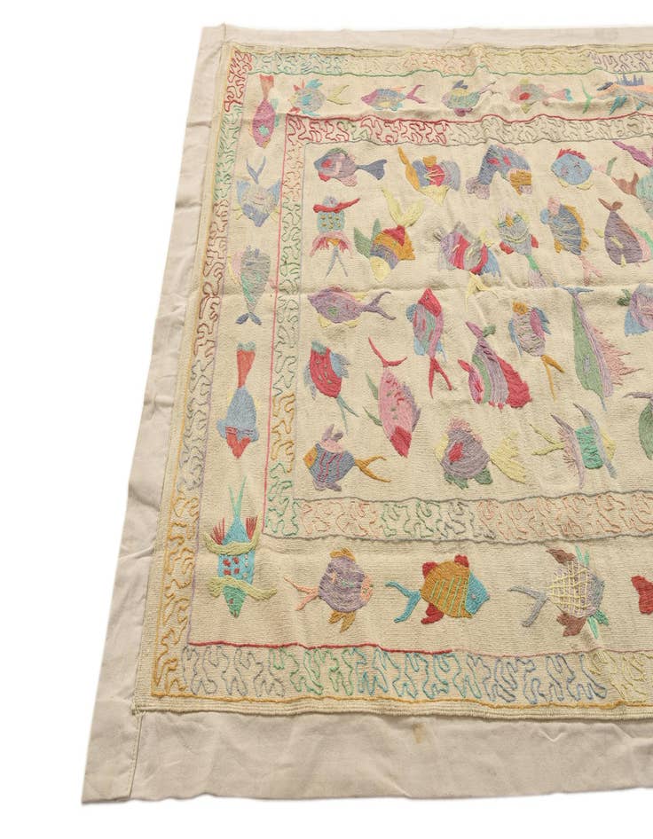 Detail image of  5' 2 x 7'  Hand Woven Kilim Suzani Wool Rug