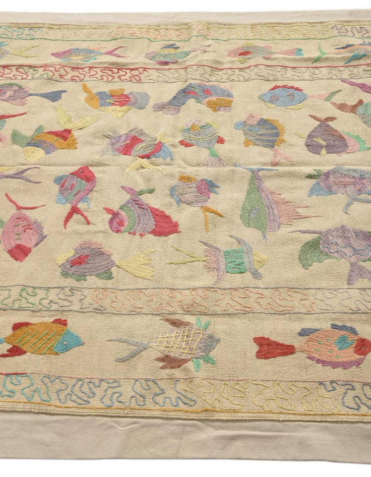 Detail image of  5' 2 x 7'  Hand Woven Kilim Suzani Wool Rug