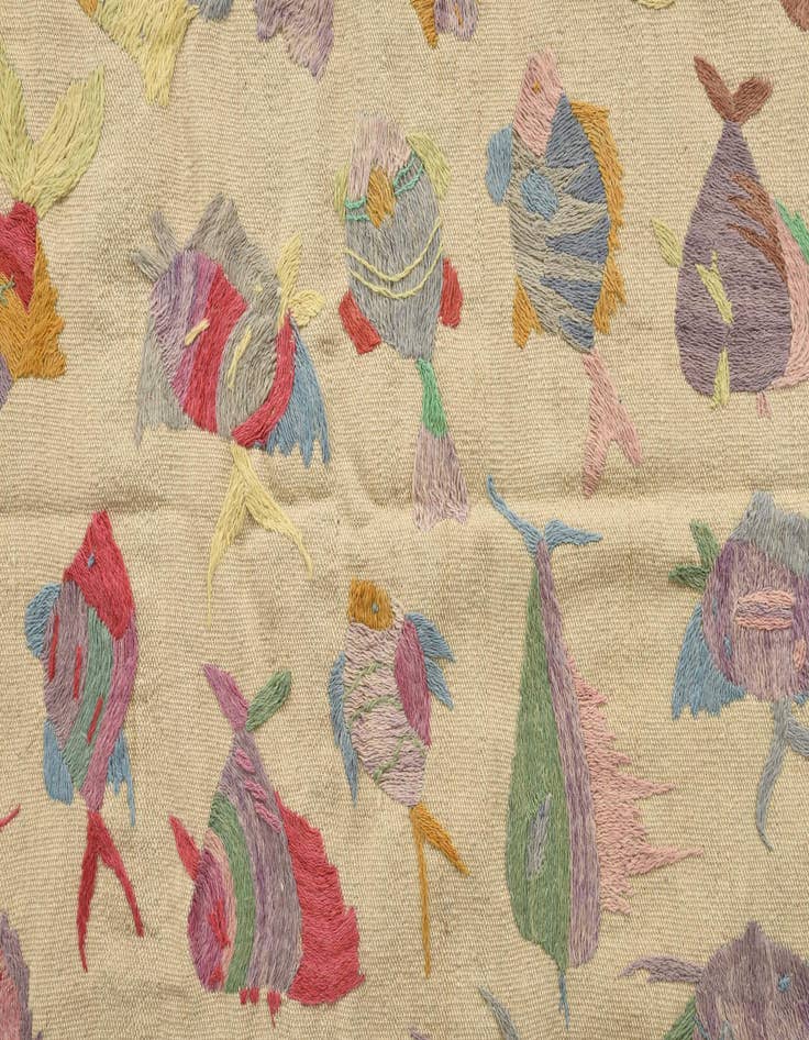 Detail image of  5' 2 x 7'  Hand Woven Kilim Suzani Wool Rug