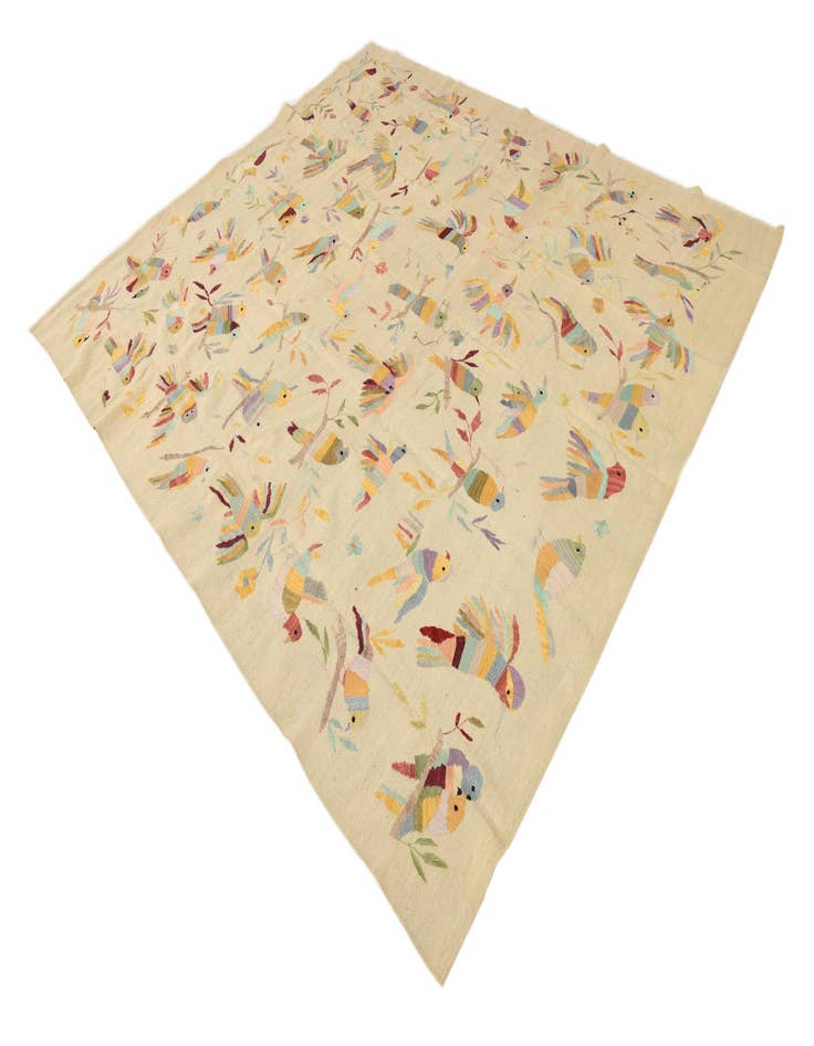 Detail image of  8' 1 x 9' 1  Hand Woven Kilim Suzani Wool Rug