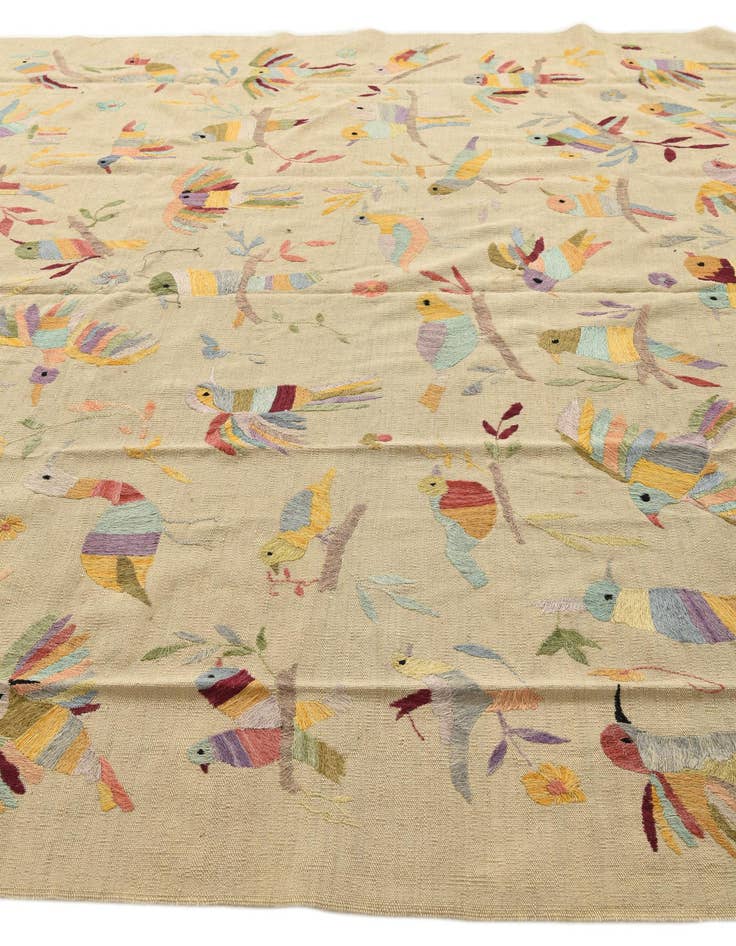 Detail image of  8' 1 x 9' 1  Hand Woven Kilim Suzani Wool Rug