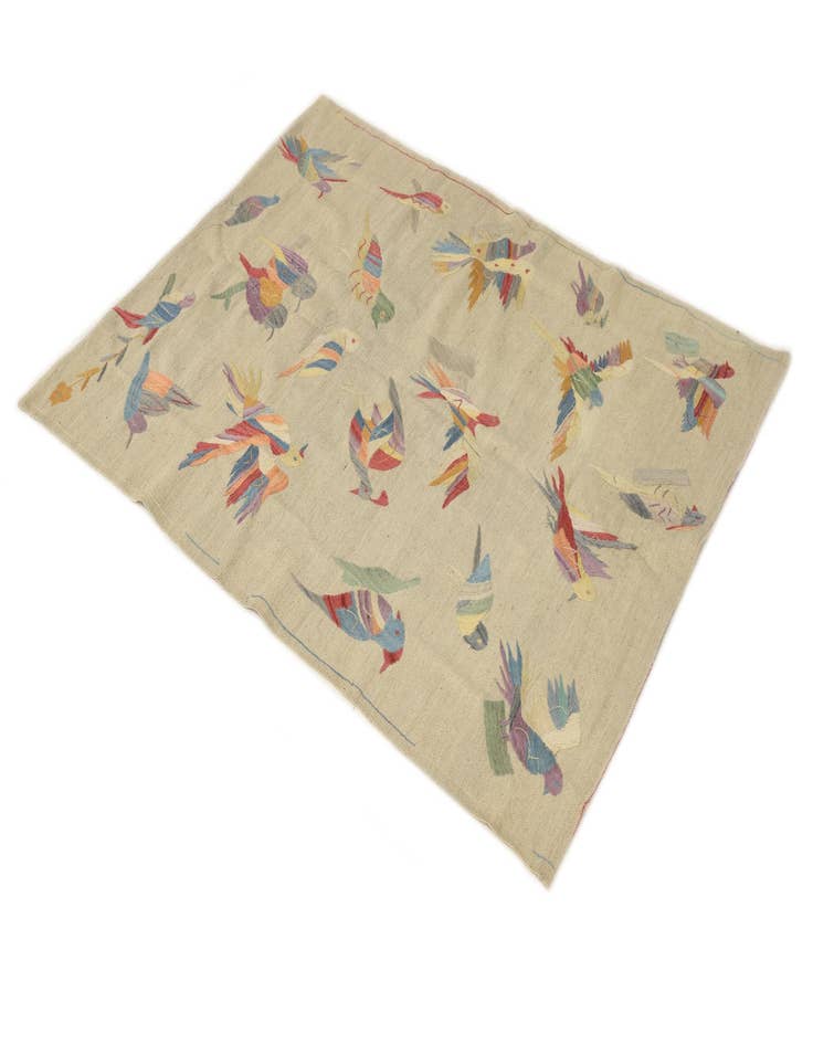 Detail image of  4' 1 x 5' 7  Hand Woven Kilim Suzani Wool Rug