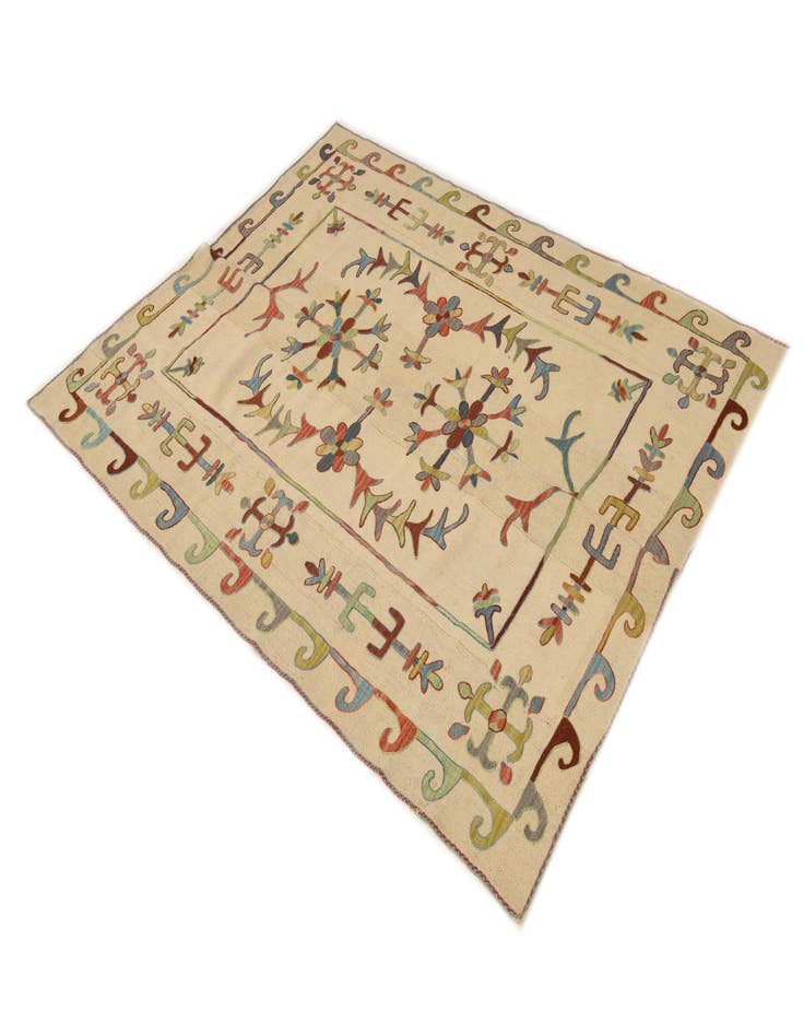 Detail image of  5' 7 x 7' 4  Hand Woven Kilim Suzani Wool Rug