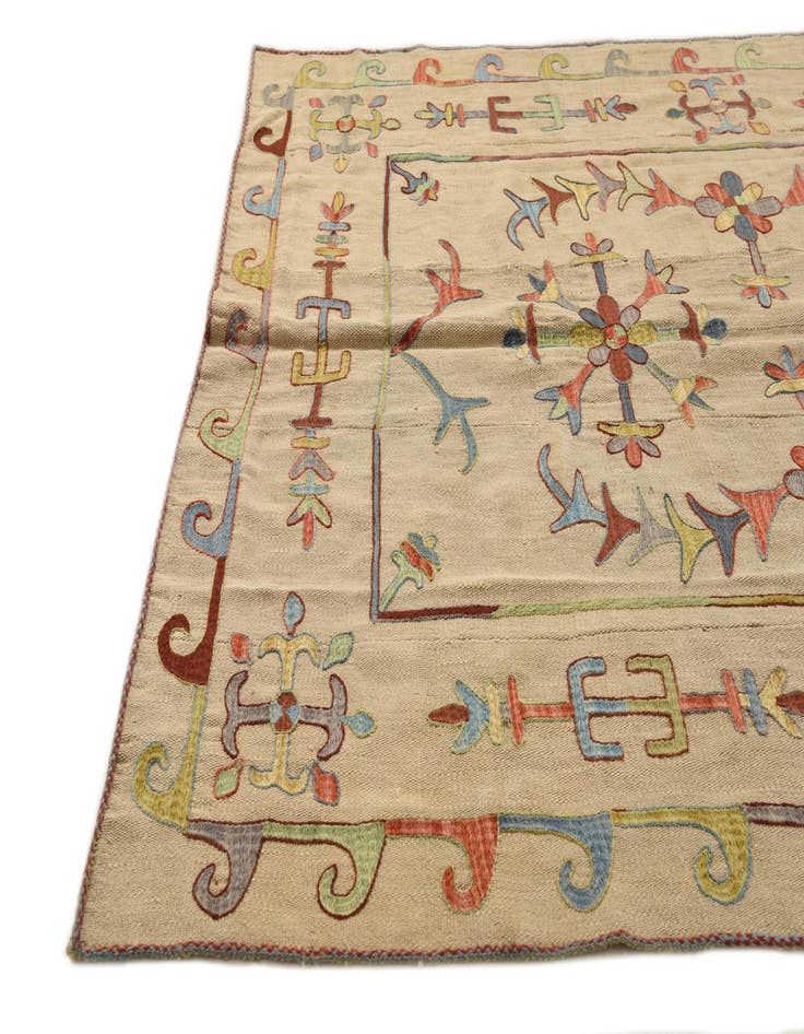 Detail image of  5' 7 x 7' 4  Hand Woven Kilim Suzani Wool Rug