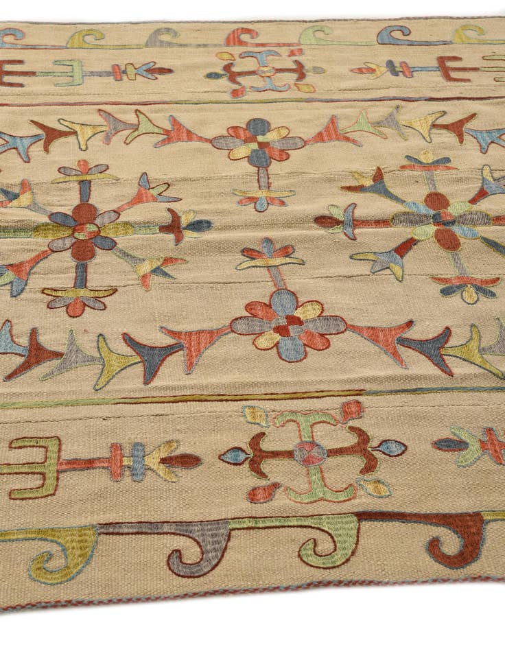 Detail image of  5' 7 x 7' 4  Hand Woven Kilim Suzani Wool Rug