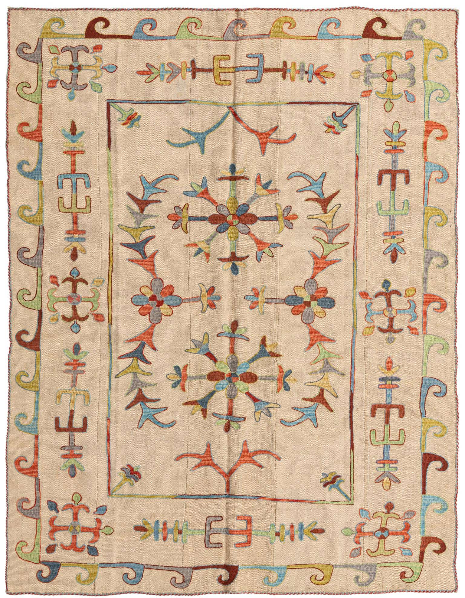 Primary image  5' 7 x 7' 4  Hand Woven Kilim Suzani Wool Rug