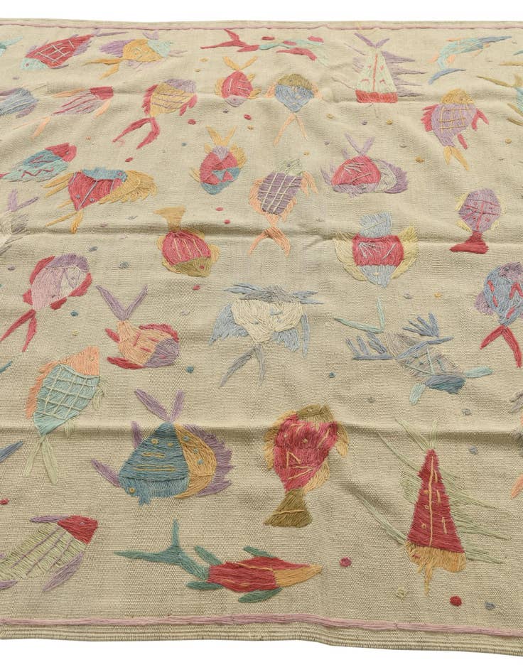 Detail image of  5' 5 x 7' 3  Hand Woven Kilim Suzani Wool Rug