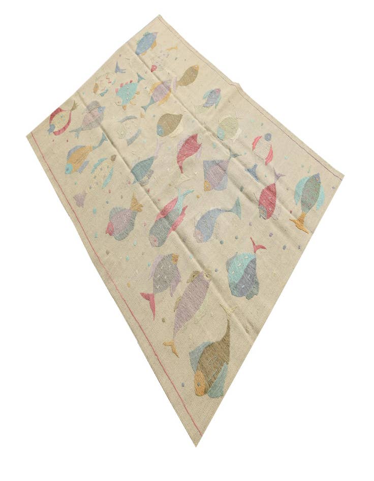 Detail image of  4' 2 x 5' 10  Hand Woven Kilim Suzani Wool Rug