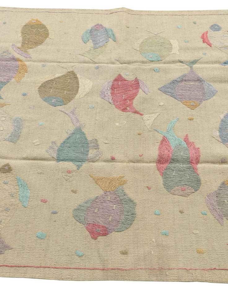 Detail image of  4' 2 x 5' 10  Hand Woven Kilim Suzani Wool Rug