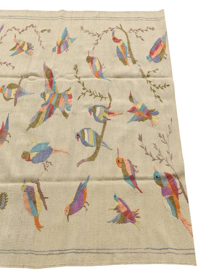 Detail image of  4' 2 x 5' 9  Hand Woven Kilim Suzani Wool Rug