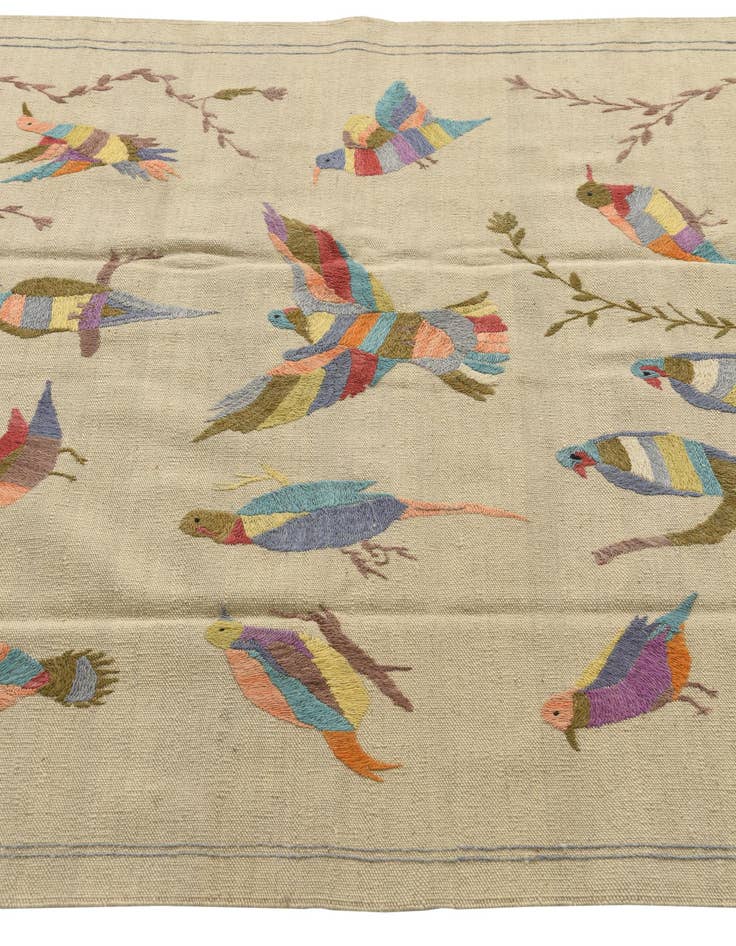 Detail image of  4' 2 x 5' 9  Hand Woven Kilim Suzani Wool Rug