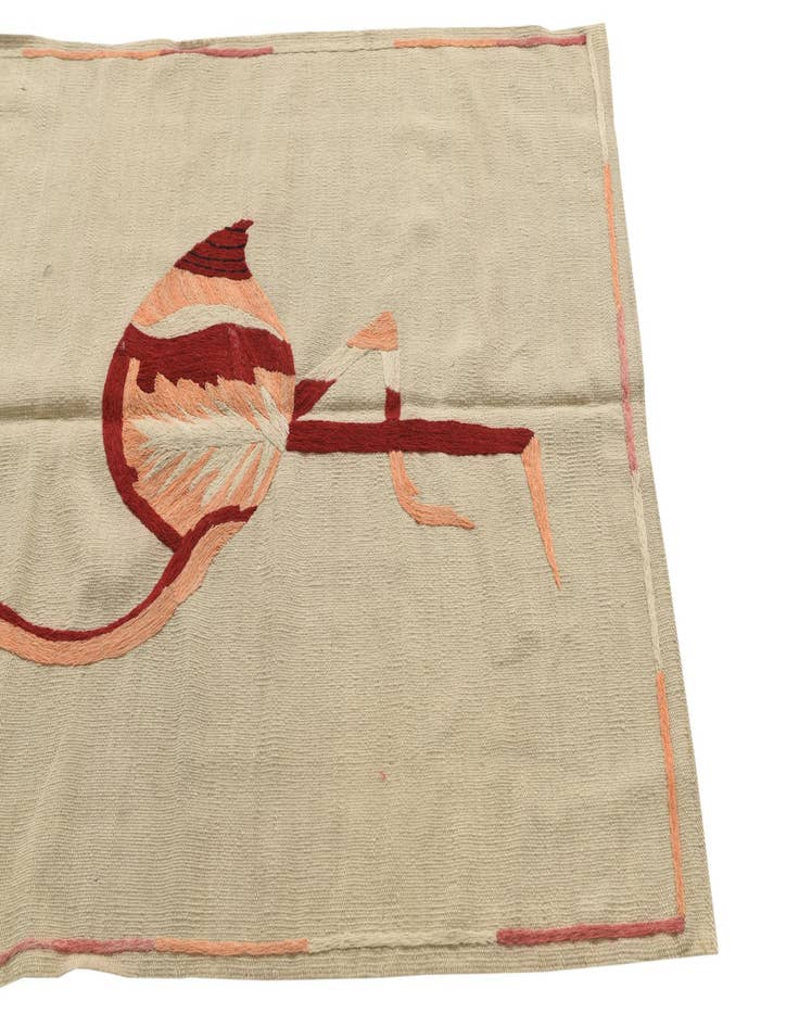 Detail image of  3' 4 x 4' 7  Hand Woven Kilim Suzani Wool Rug