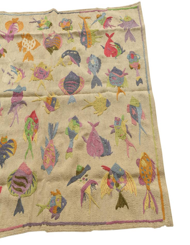 Detail image of  4' x 5' 8  Hand Woven Kilim Suzani Wool Rug