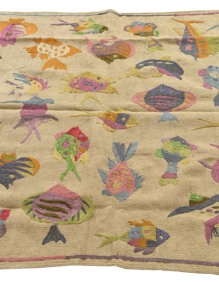 Detail image of  4' x 5' 8  Hand Woven Kilim Suzani Wool Rug