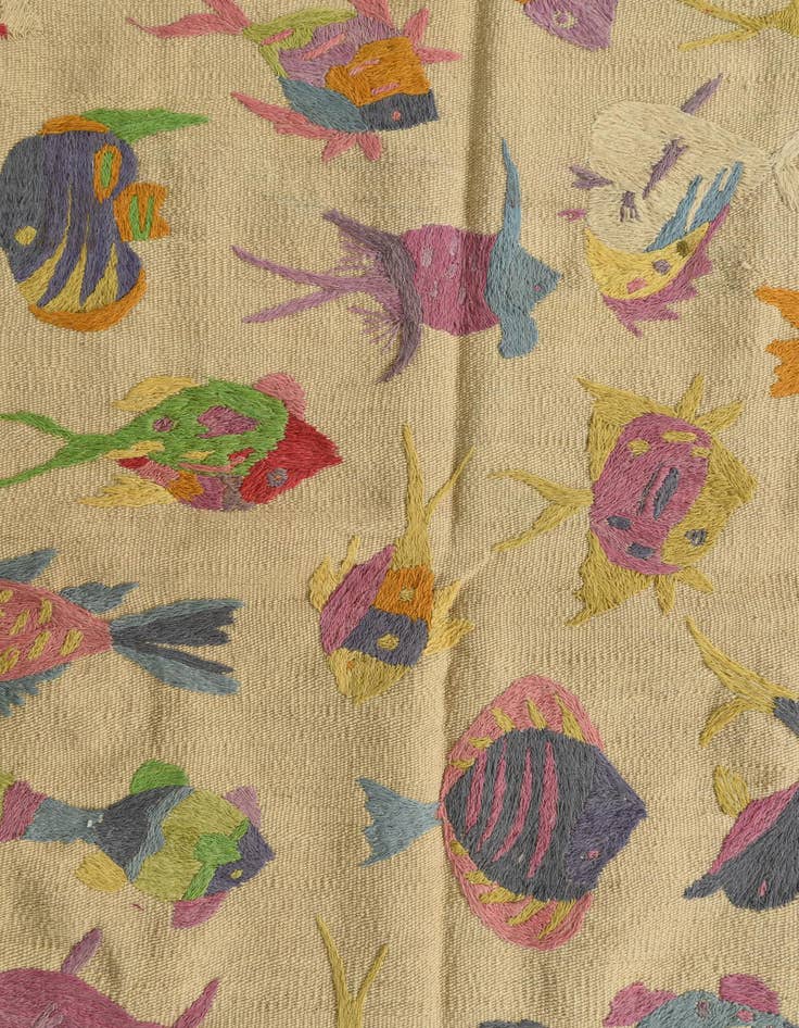 Detail image of  4' x 5' 8  Hand Woven Kilim Suzani Wool Rug