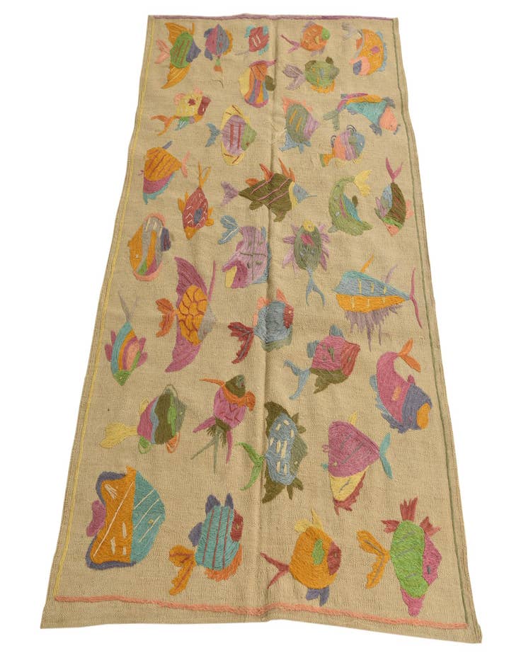 Detail image of  3' 5 x 4' 8  Hand Woven Kilim Suzani Wool Rug