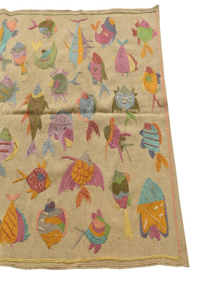 Detail image of  3' 5 x 4' 8  Hand Woven Kilim Suzani Wool Rug