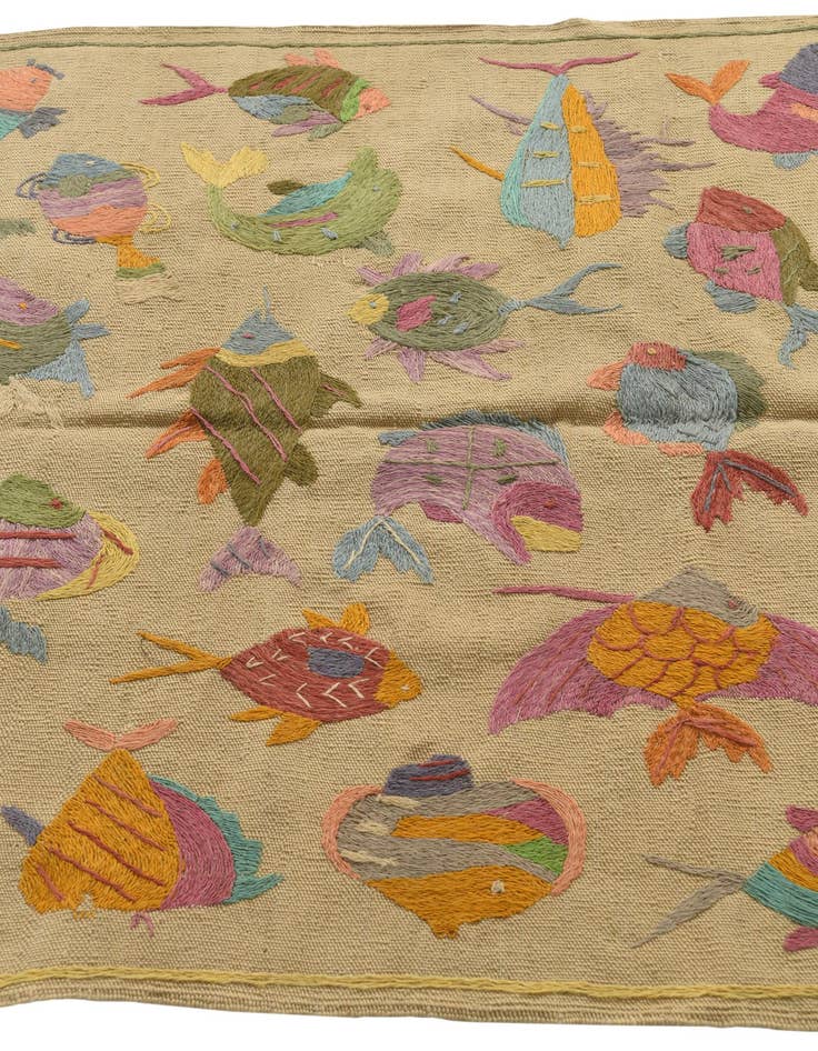 Detail image of  3' 5 x 4' 8  Hand Woven Kilim Suzani Wool Rug