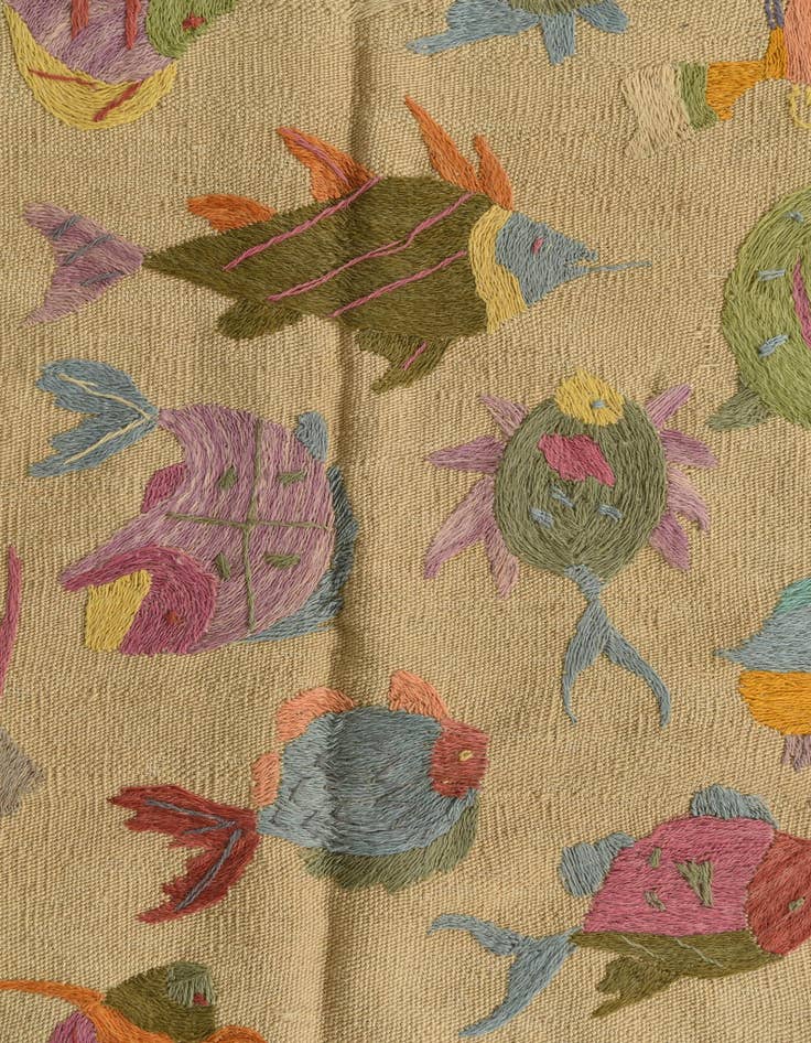 Detail image of  3' 5 x 4' 8  Hand Woven Kilim Suzani Wool Rug