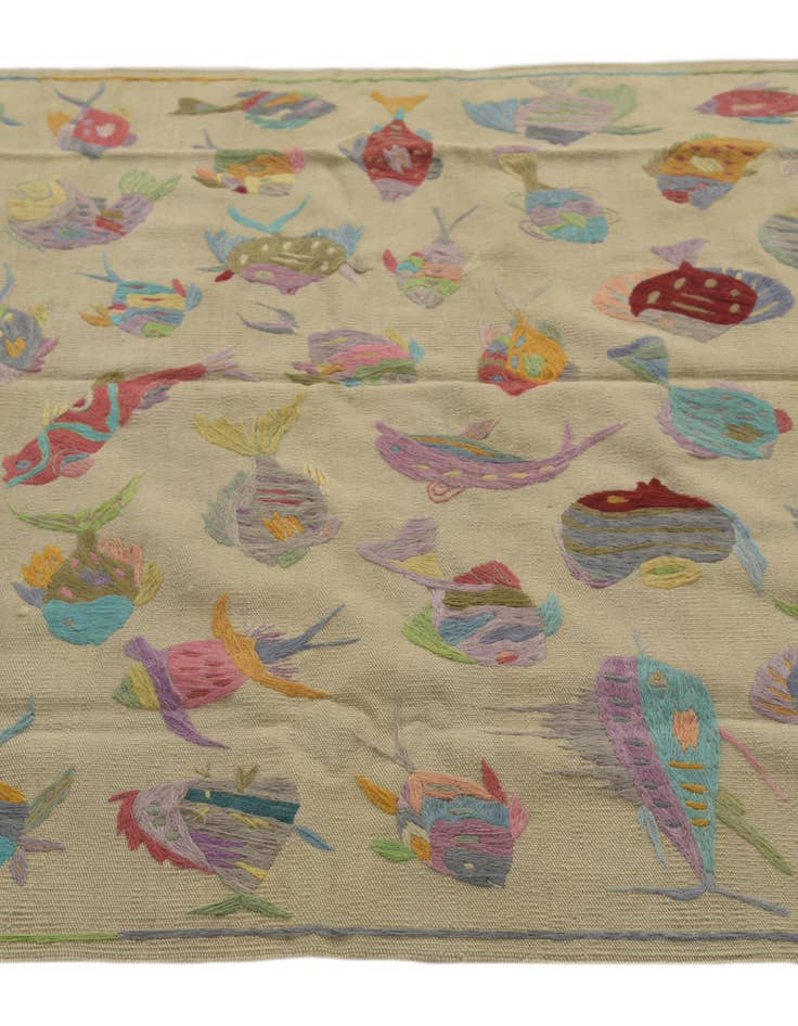 Detail image of  4' 9 x 6' 8  Hand Woven Kilim Suzani Wool Rug