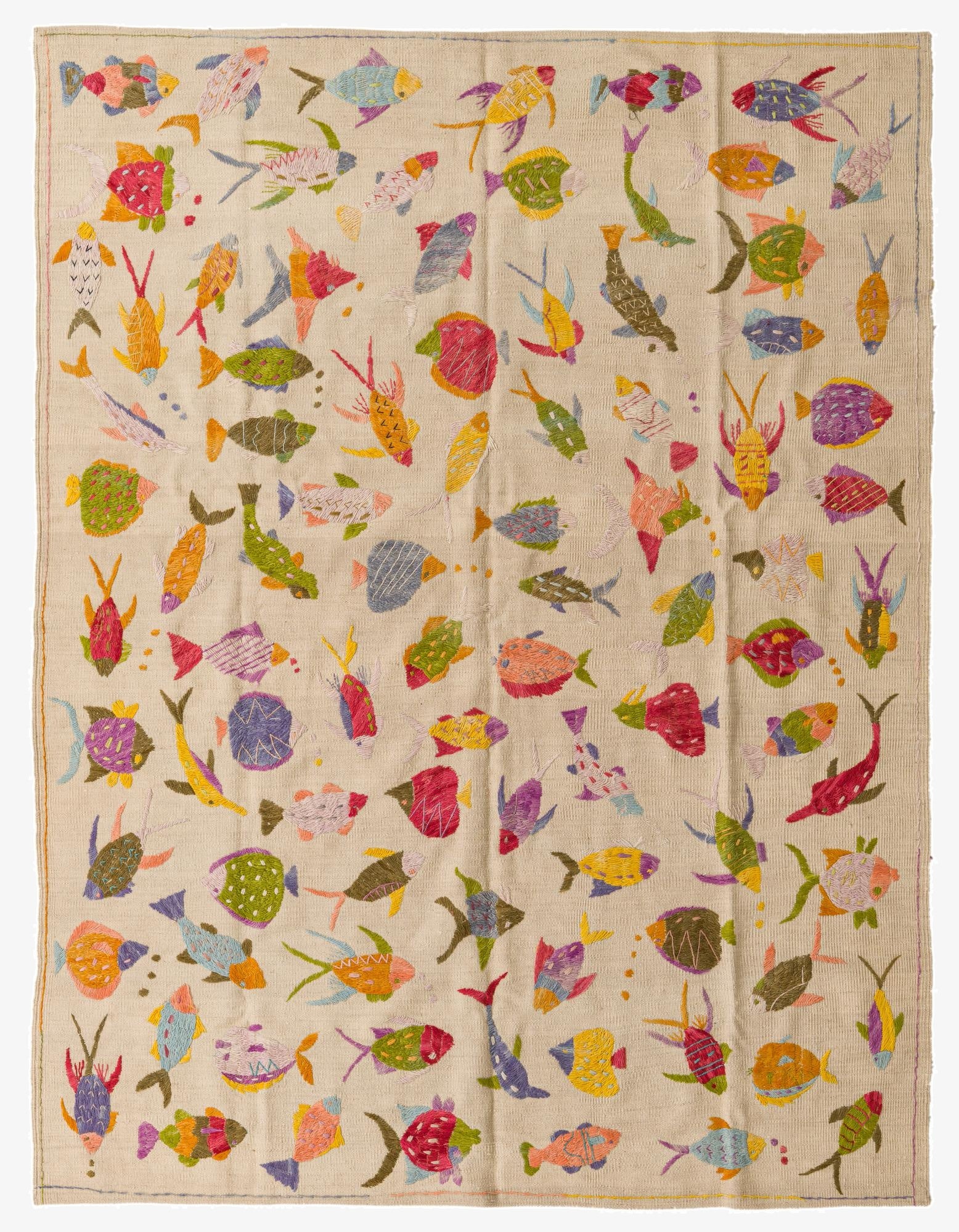  5' 10 x 7' 7  Hand Woven Kilim Suzani Wool Rug