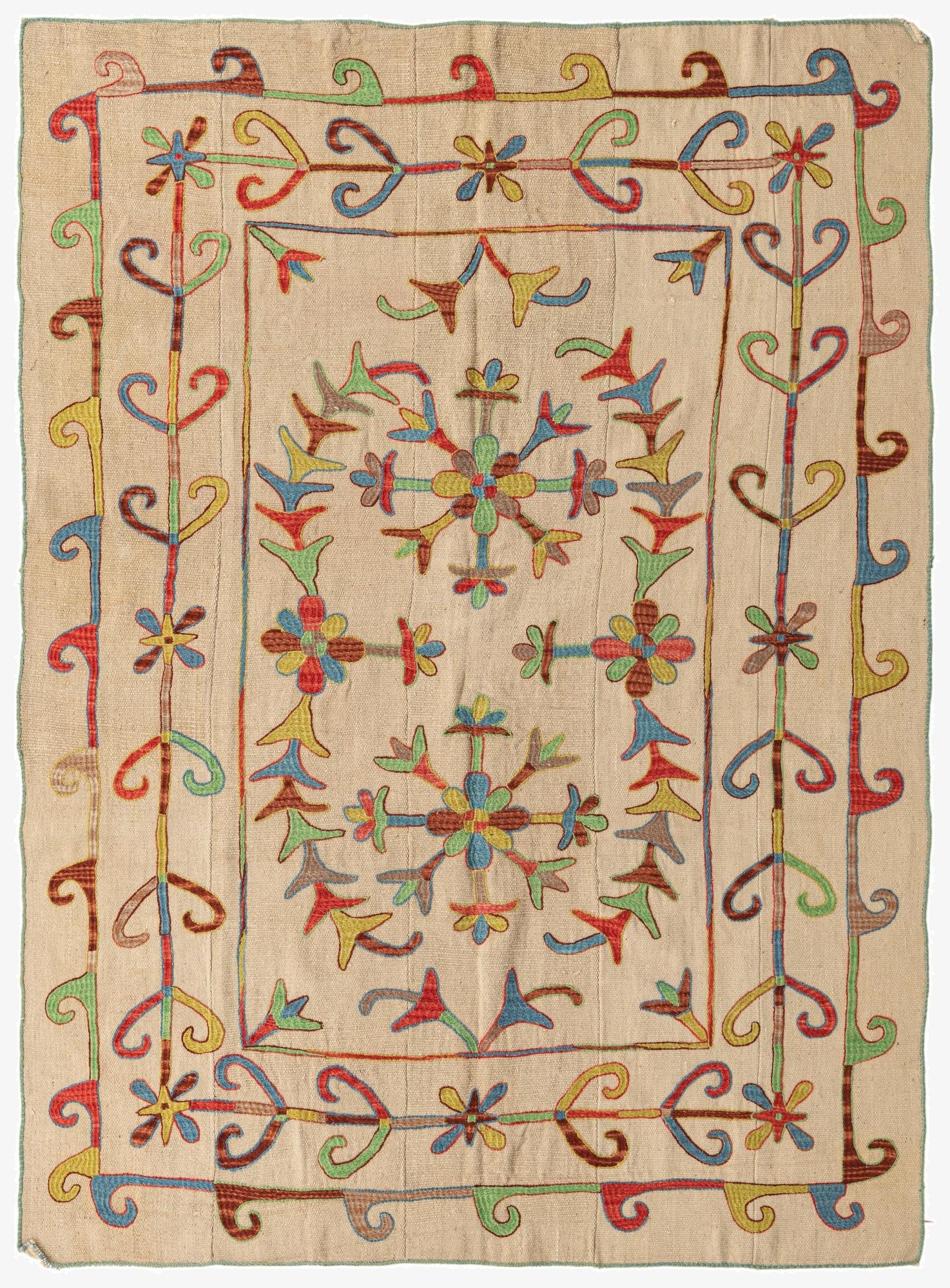  5' 7 x 7' 4  Hand Woven Kilim Suzani Wool Rug