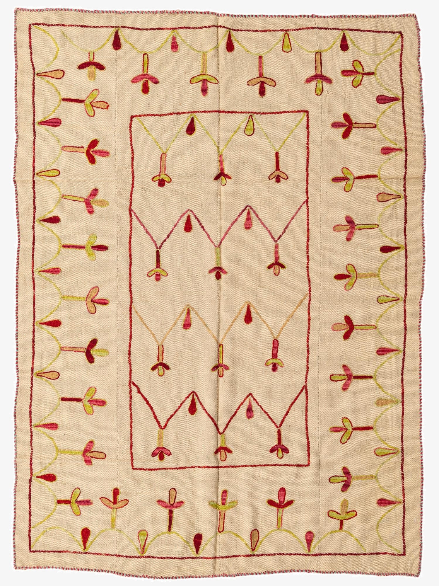  4' 9 x 6' 6  Hand Woven Kilim Suzani Wool Rug