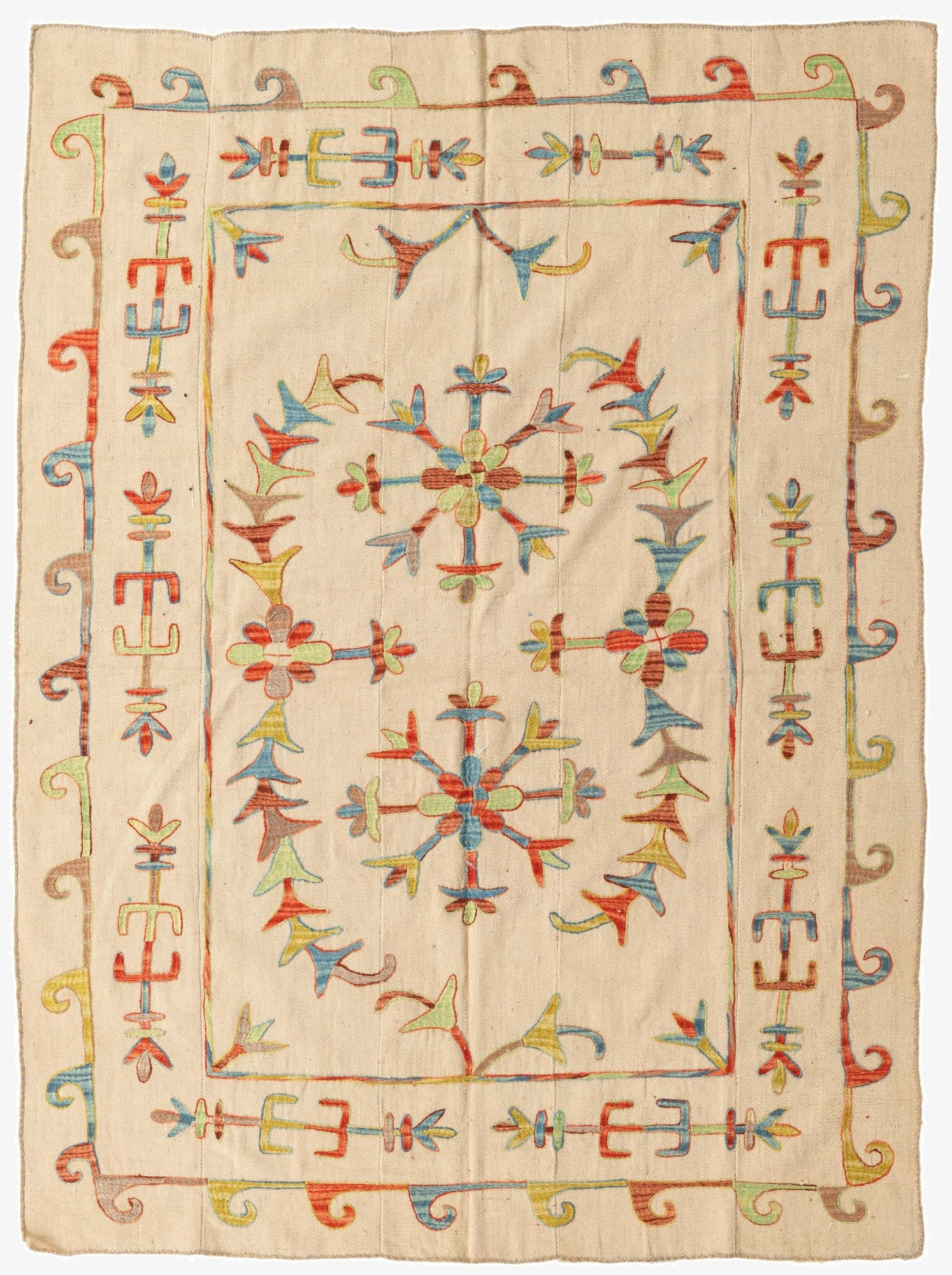  5' 7 x 7' 6  Hand Woven Kilim Suzani Wool Rug