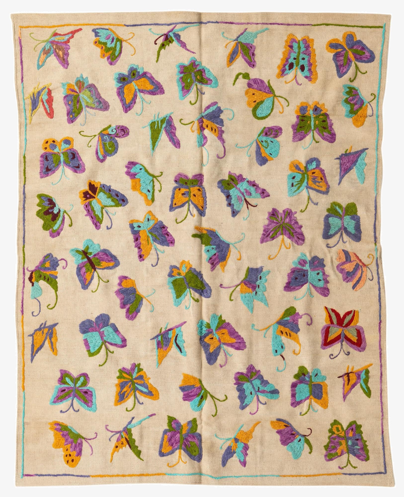  4' 9 x 6' 2  Hand Woven Kilim Suzani Wool Rug