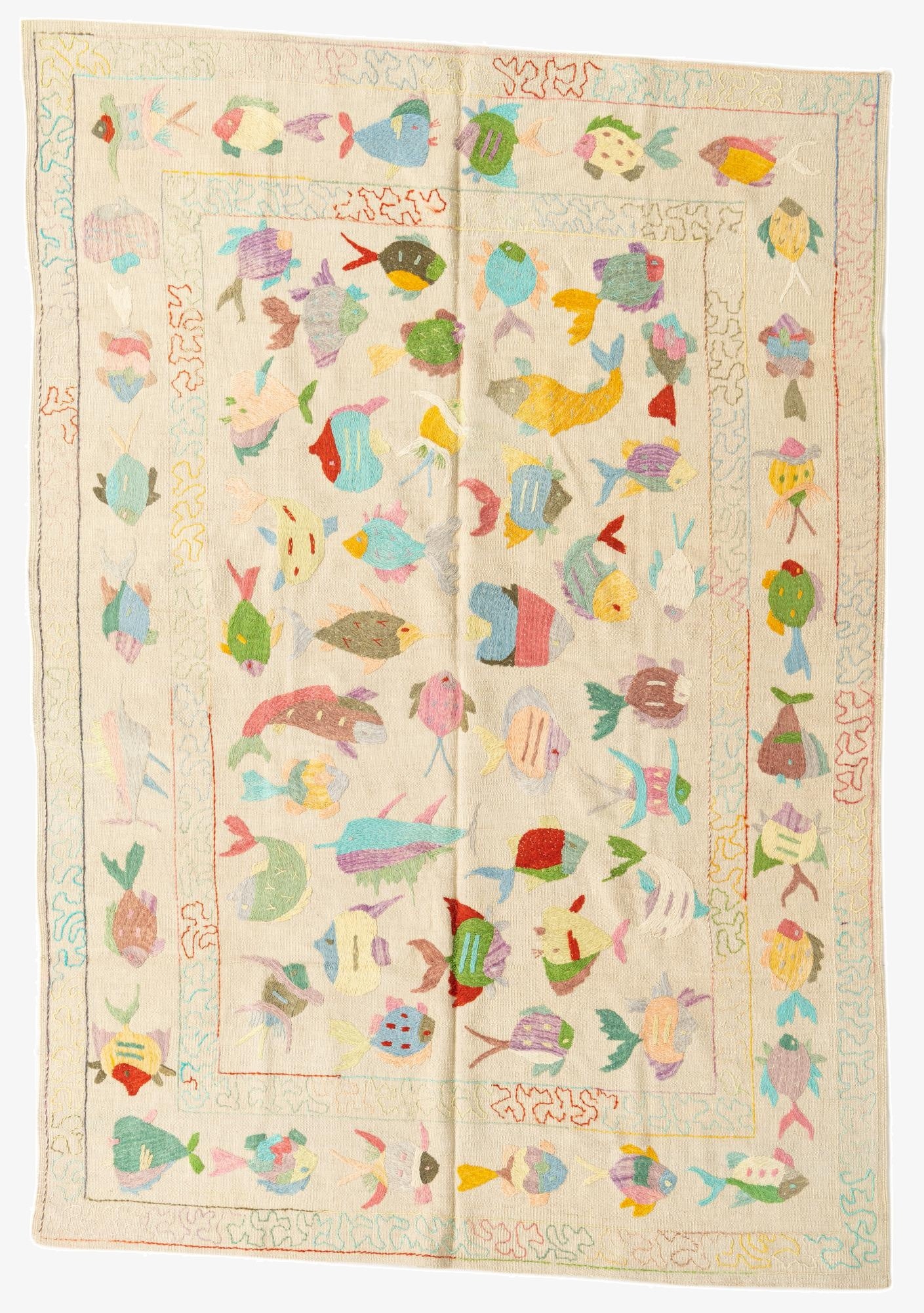  5' 4 x 7' 7  Hand Woven Kilim Suzani Wool Rug