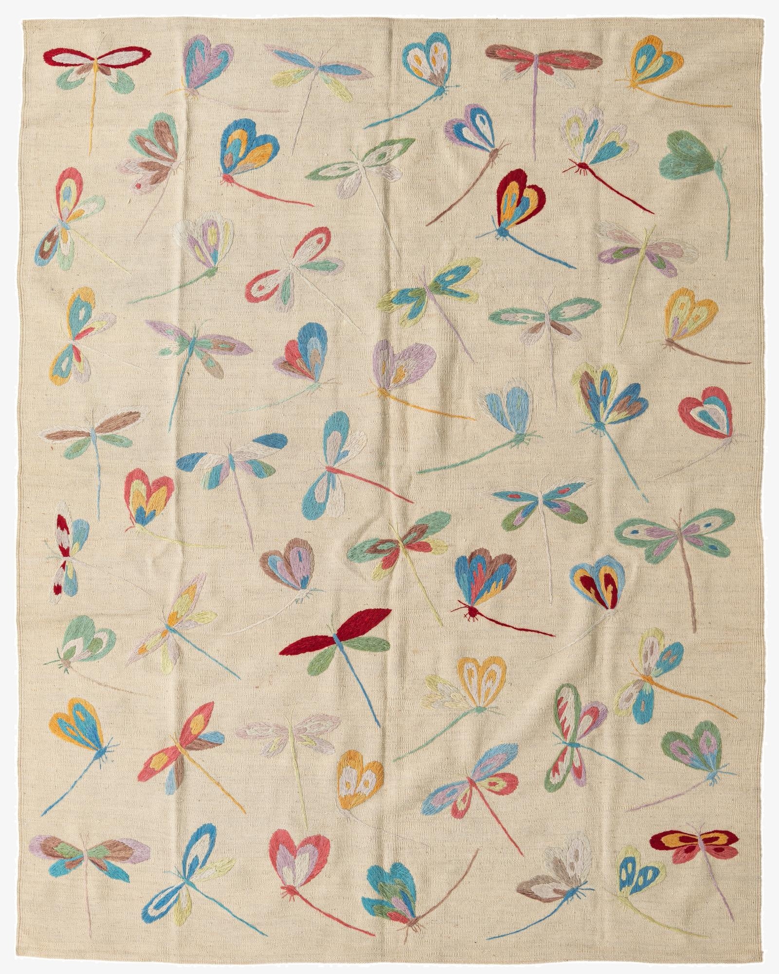  5' 10 x 7' 5  Hand Woven Kilim Suzani Wool Rug