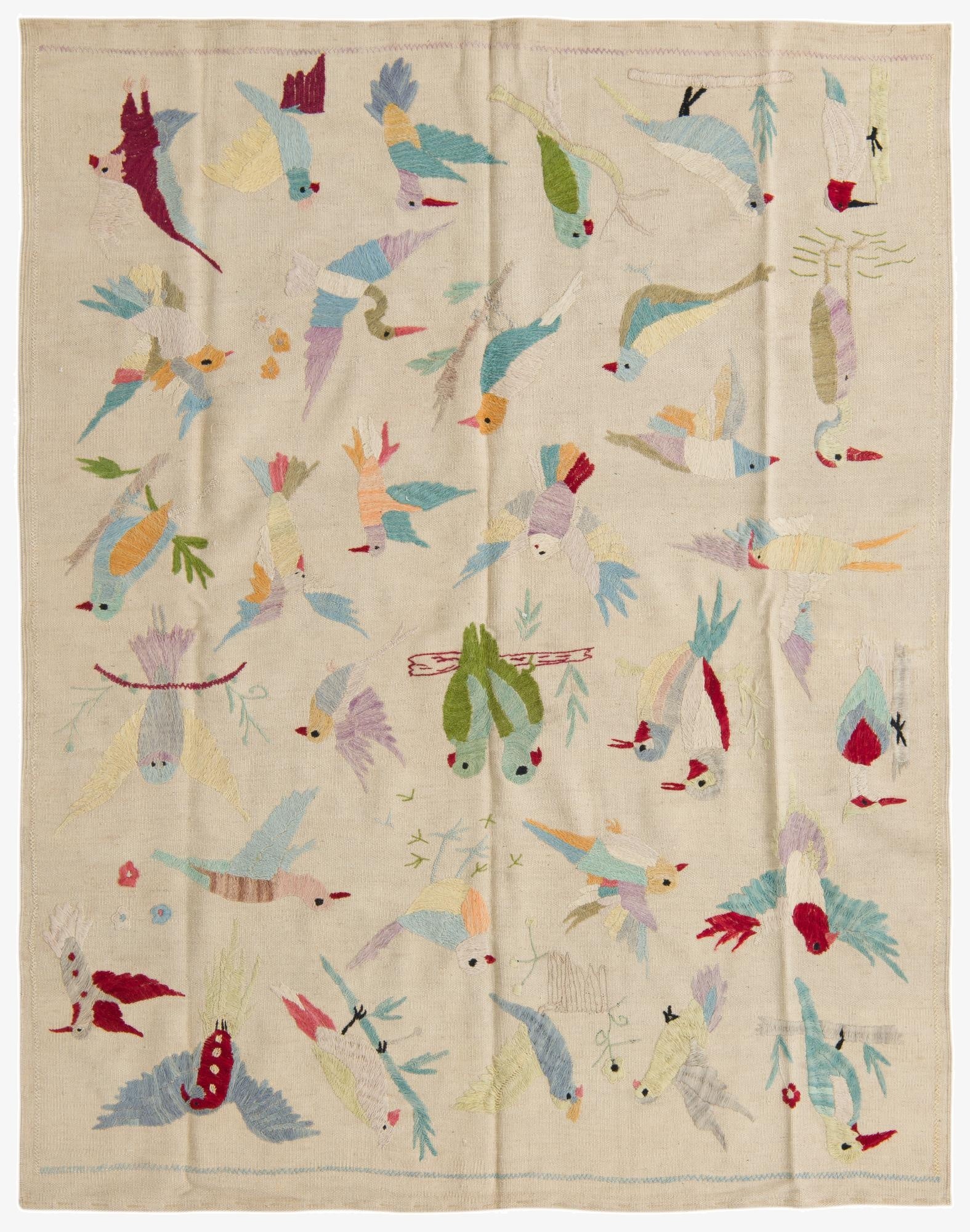  4' 11 x 6' 3  Hand Woven Kilim Suzani Wool Rug