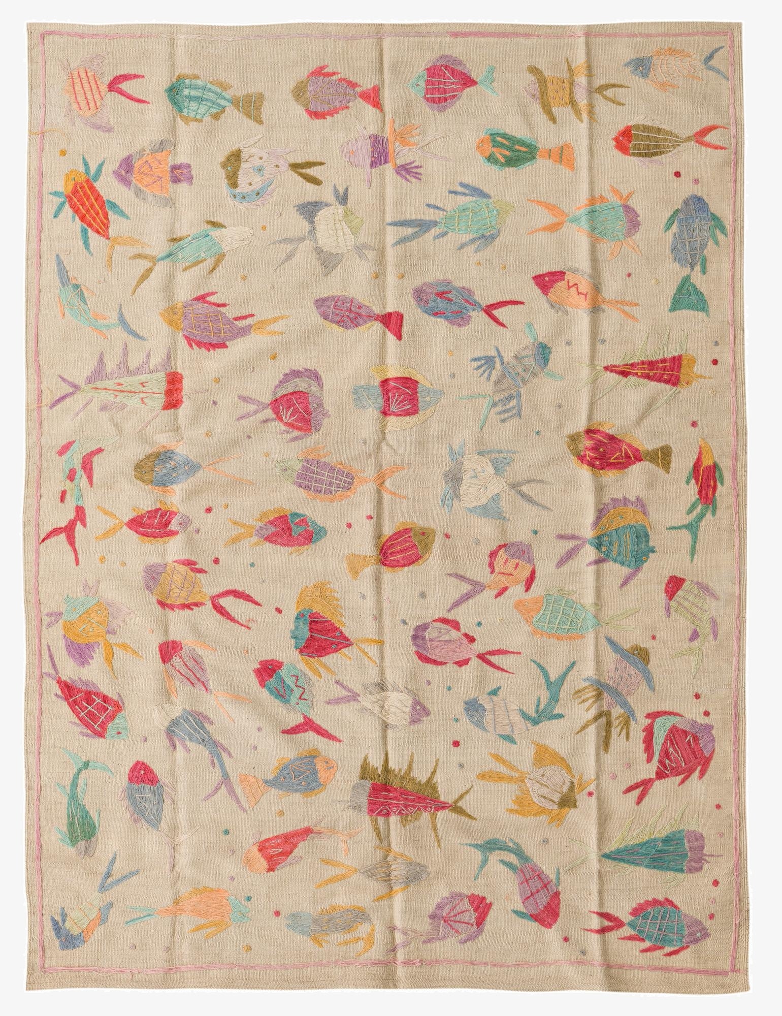  5' 5 x 7' 3  Hand Woven Kilim Suzani Wool Rug