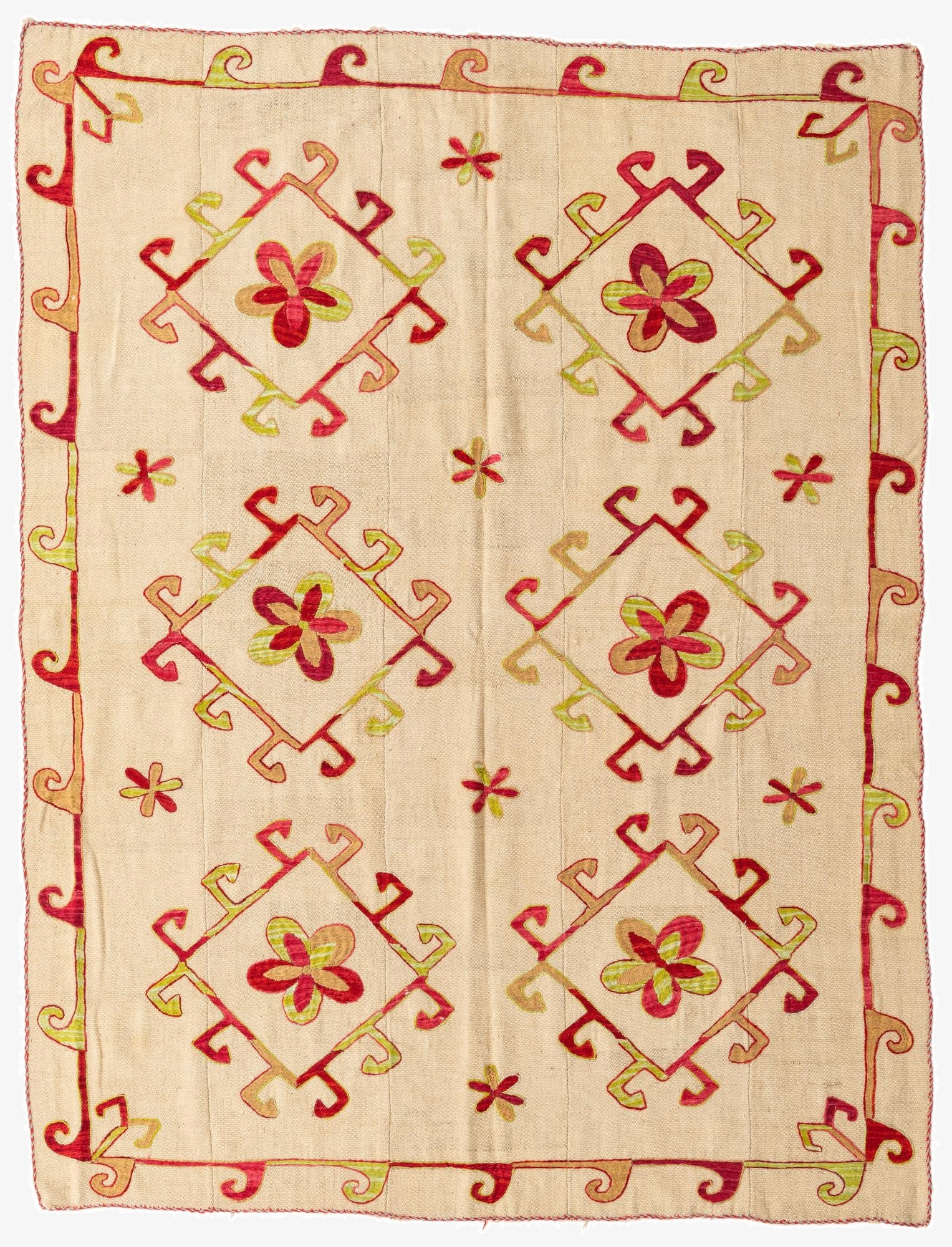  5' 9 x 7' 7  Hand Woven Kilim Suzani Wool Rug