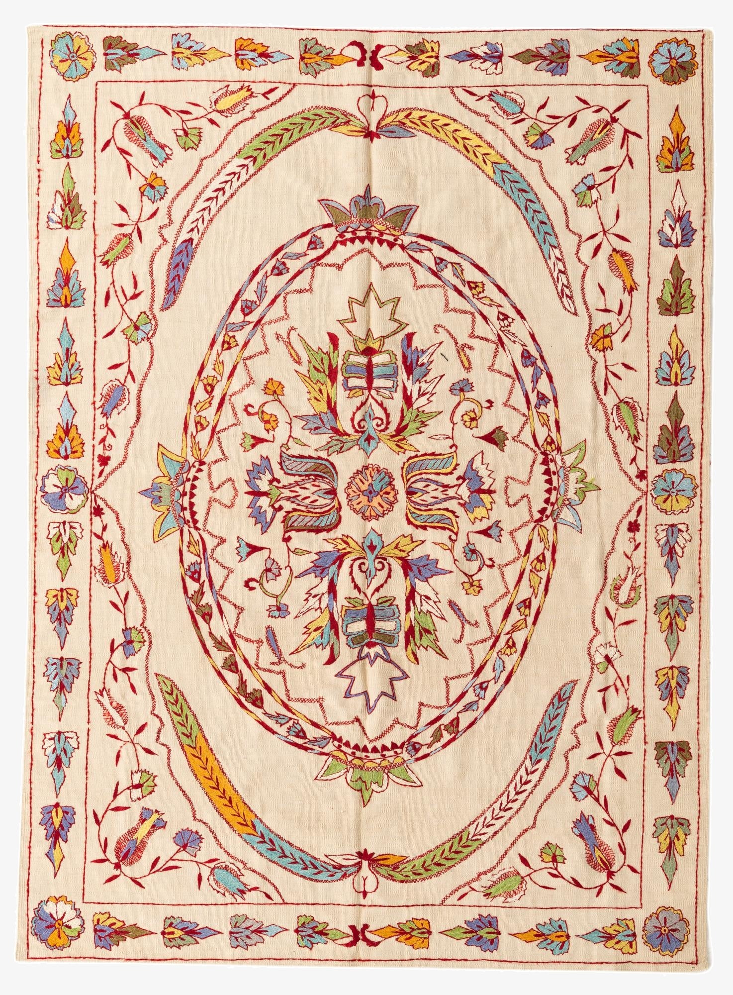  5' 8 x 7' 10  Hand Woven Kilim Suzani Wool Rug