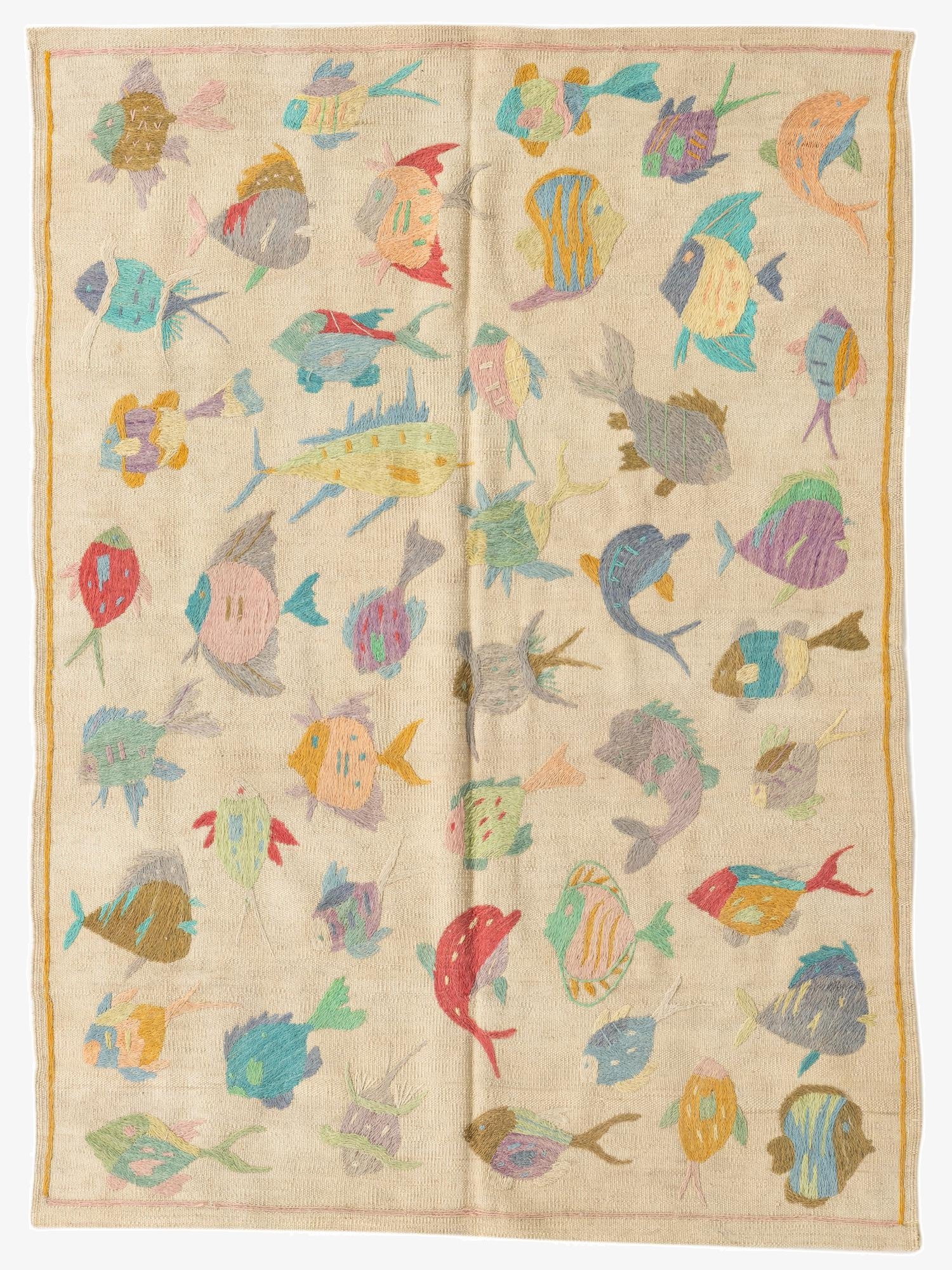  4' 1 x 5' 7  Hand Woven Kilim Suzani Wool Rug