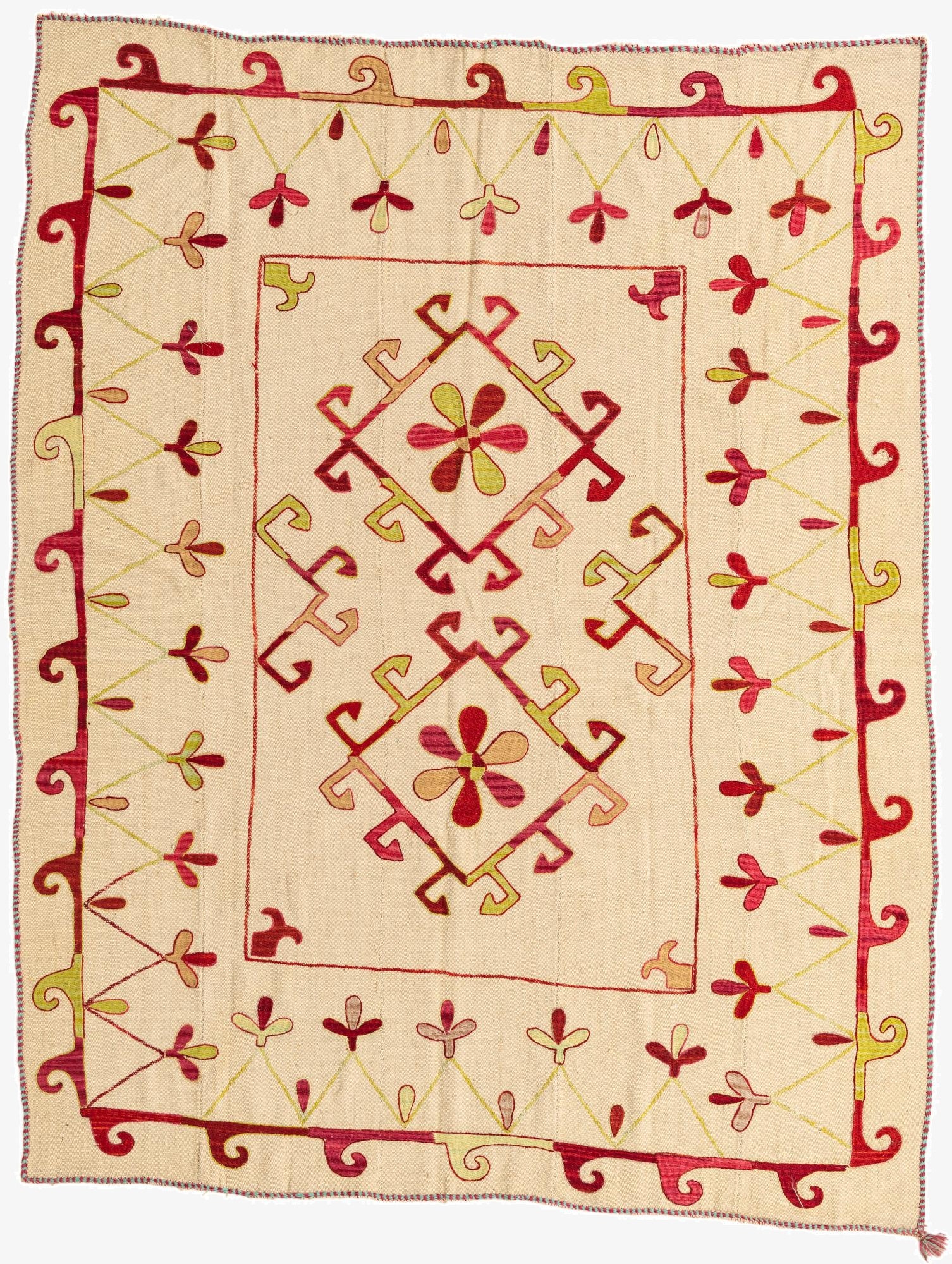  5' 10 x 7' 5  Hand Woven Kilim Suzani Wool Rug