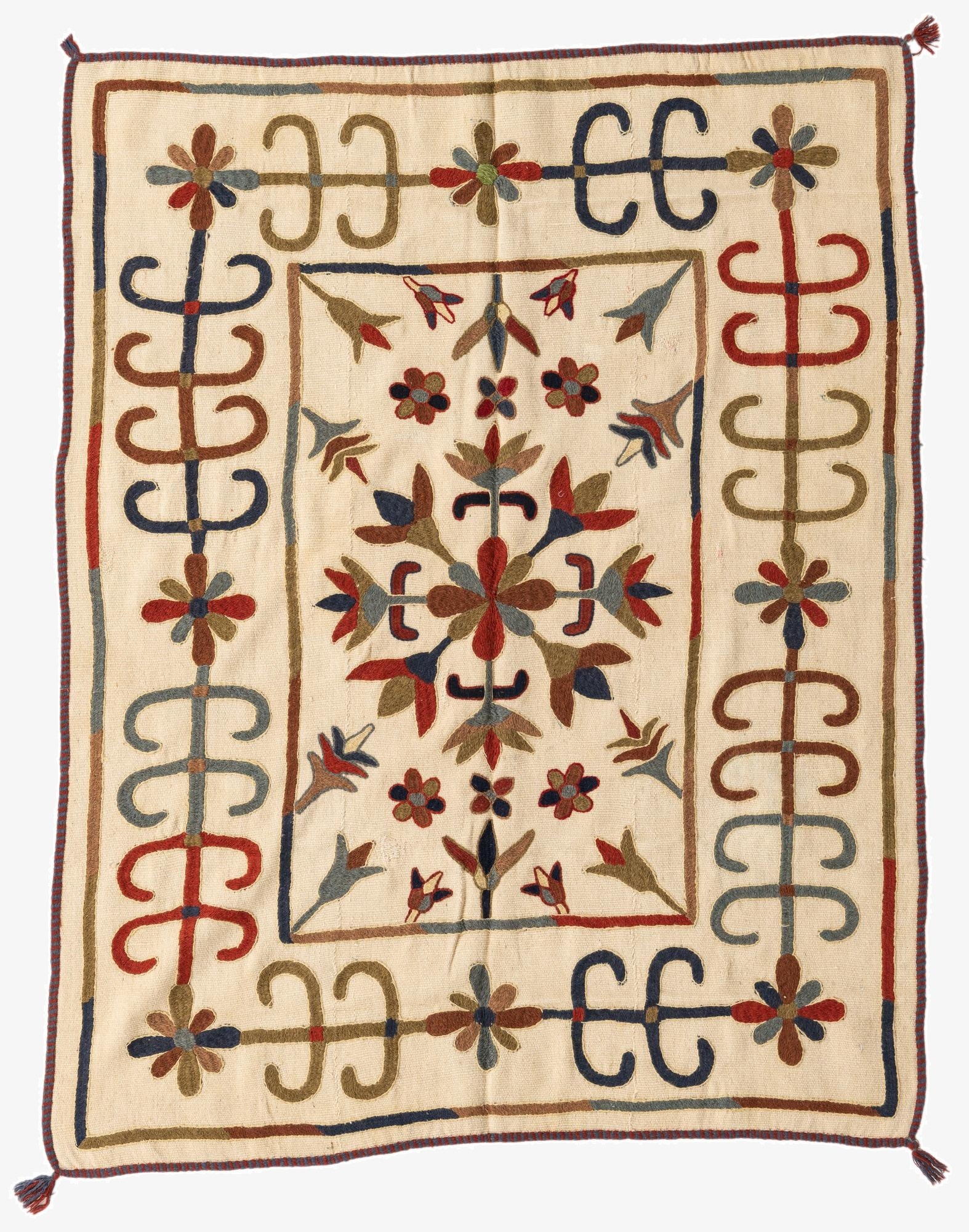  4' 4 x 5' 5  Hand Woven Kilim Suzani Wool Rug