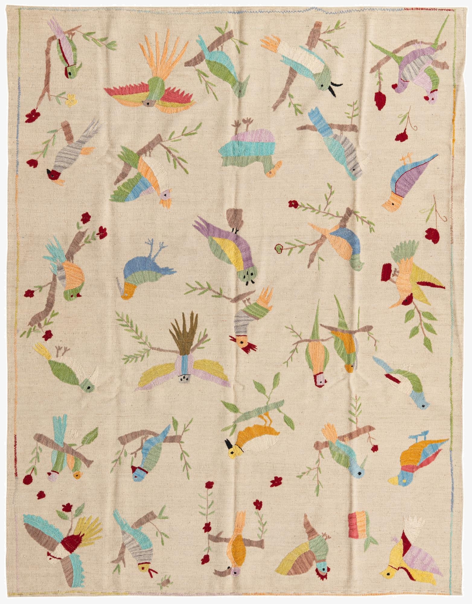  5' 8 x 7' 6  Hand Woven Kilim Suzani Wool Rug